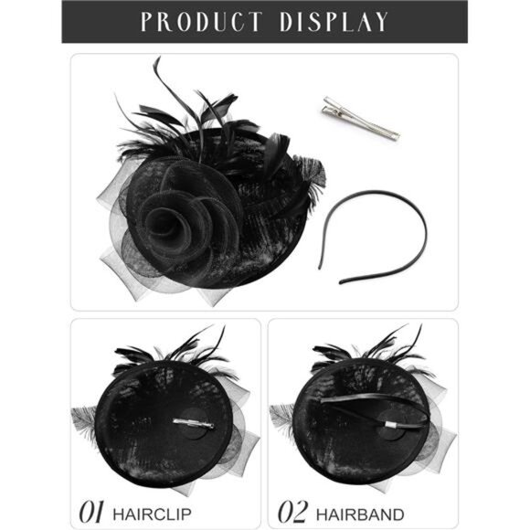 Flower Tea Party Fascinators for Women, Black - Picture 5 of 5